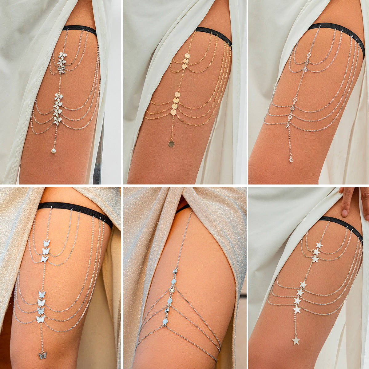 Pure desire butterfly tassel leg chain female sweet cool multi-layer chain star shaped leg ring sexy thigh chain