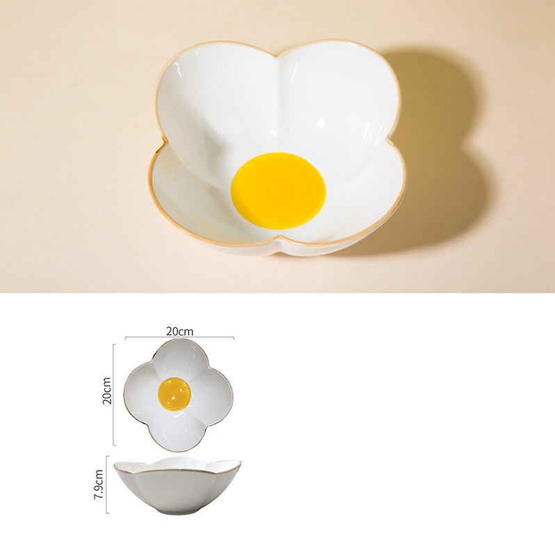Creative Sun Egg Ceramic Bowl and Dish Set Cute Rice Bowl, Plate, Handle, Plate, Tableware, Home Breakfast Soup Plate