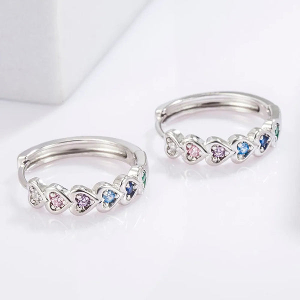 925 Sterling Silver Inlaid Zircon Heart Huggie Earrings