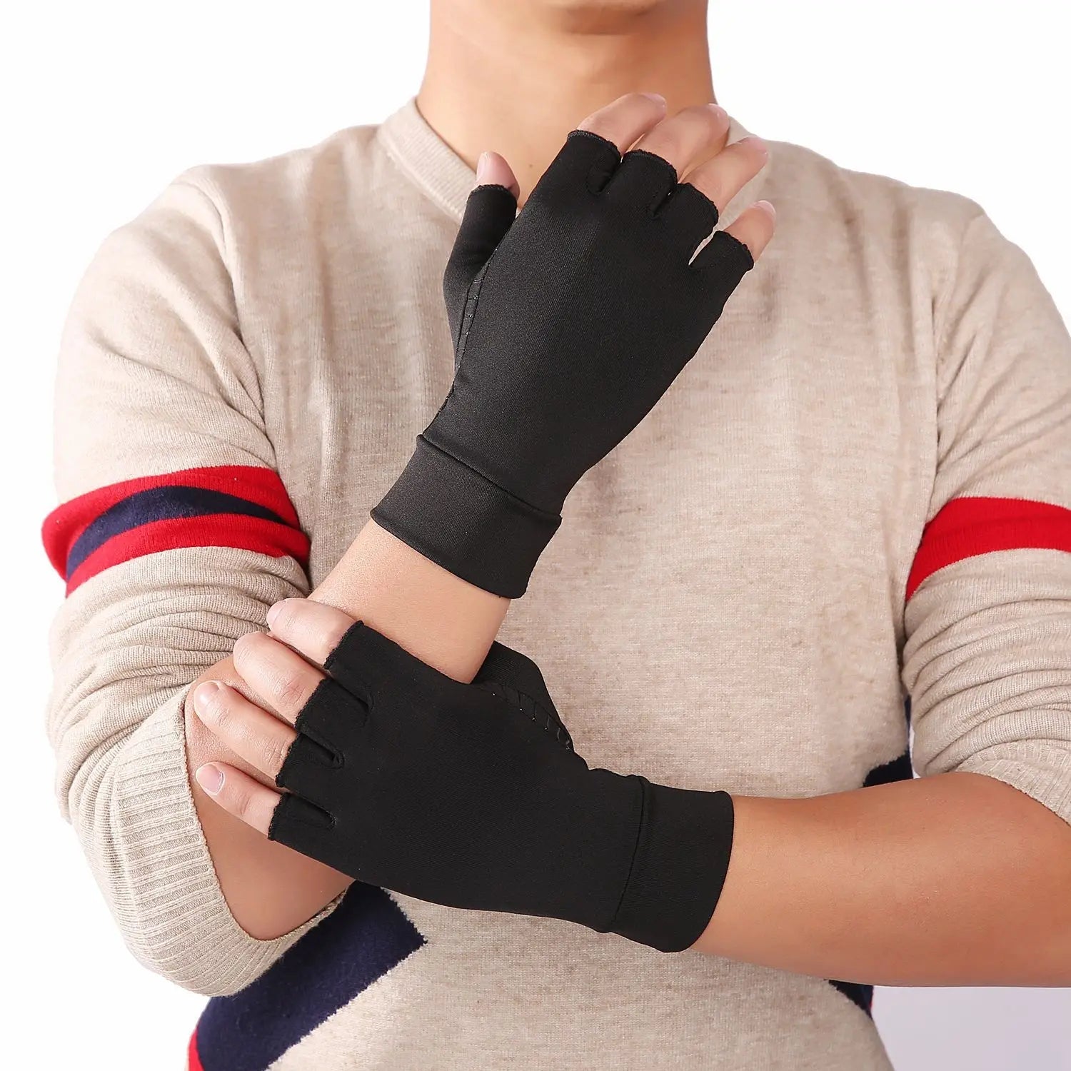 Indoor Writing Copper Fiber Health Care Half Finger Rehabilitation Training Joint Pain Relief Gloves Pressure Gloves
