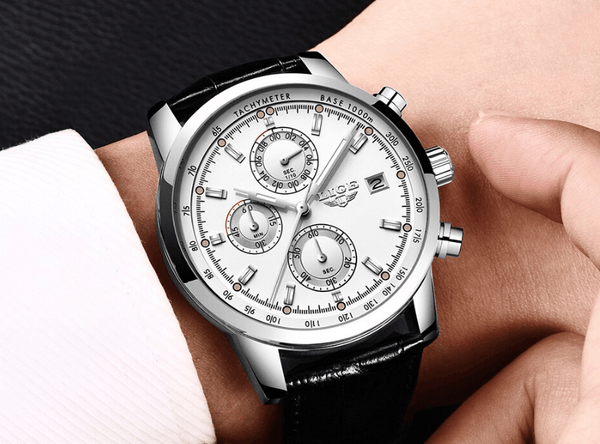 Men's  Waterproof Watch With Chronometers Date Display And Fluorescent Pointers Excellent Look Perfect Gift