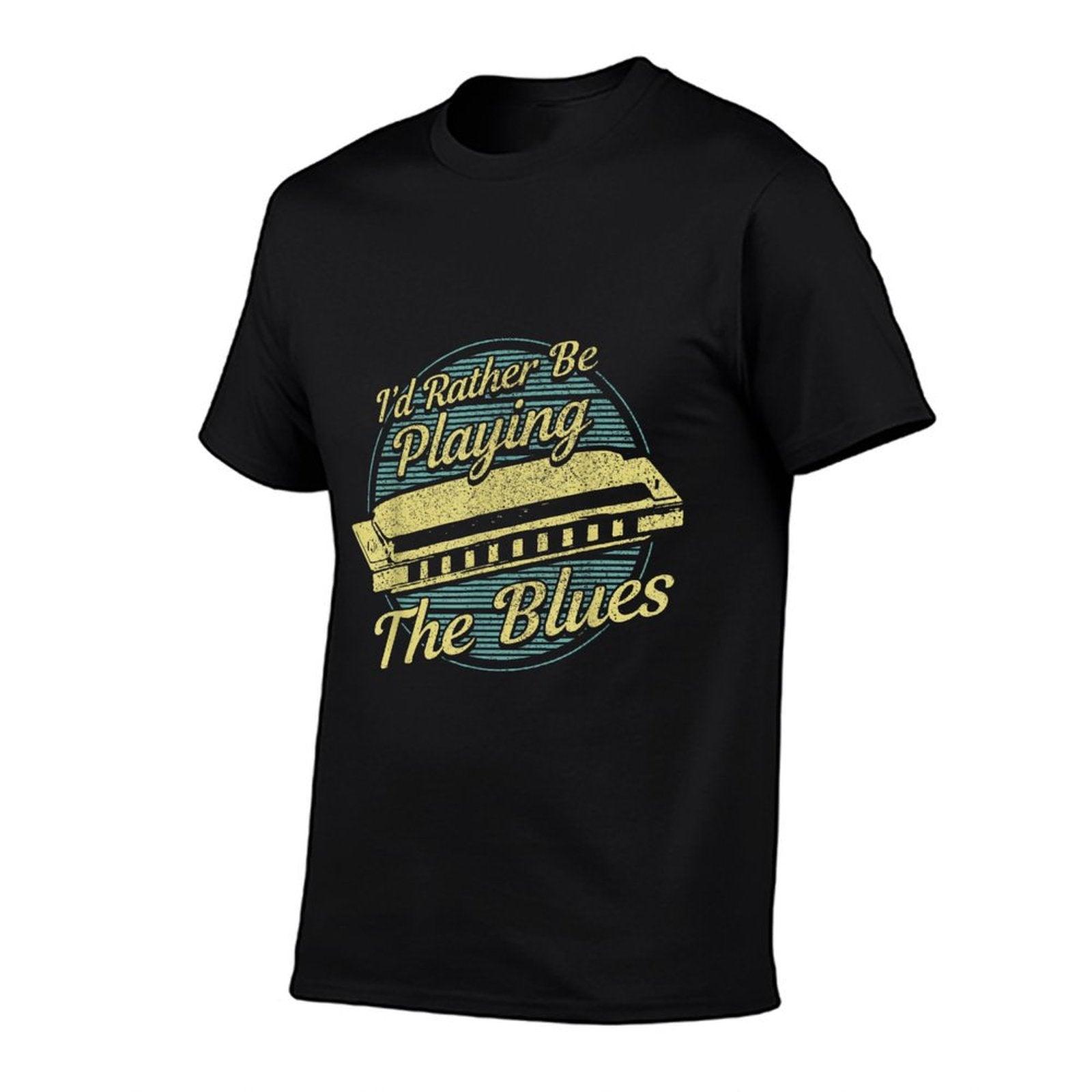 Blue Vintage Style Harmonica T-Shirt