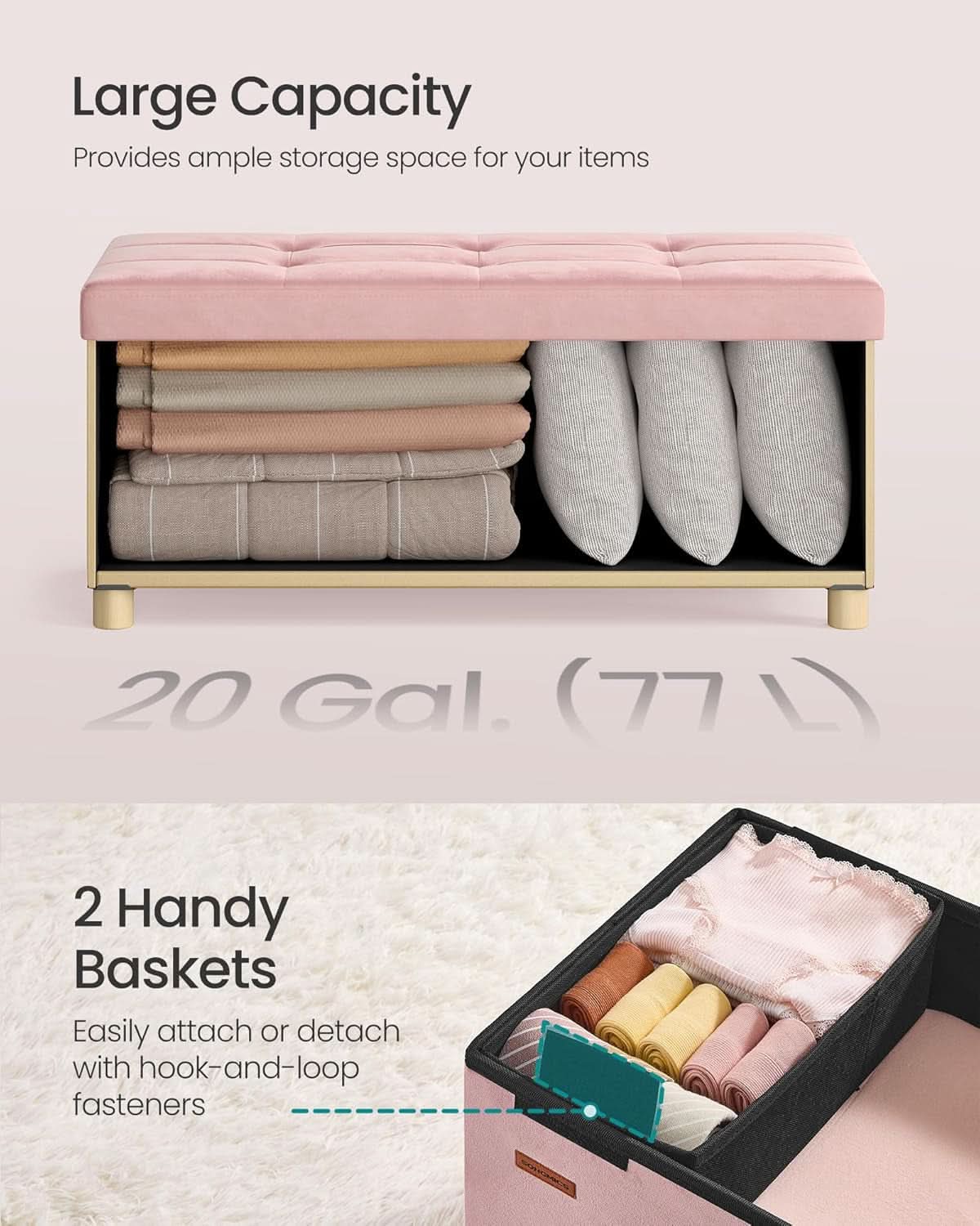 Jelly Pink Velvet Storage Ottoman Bench 15x30 Inches