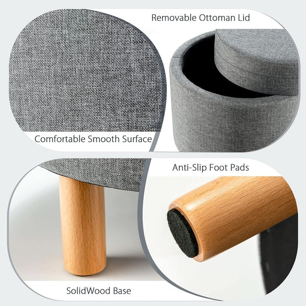 Grey Premium Microfiber Storage Ottoman Large Tray