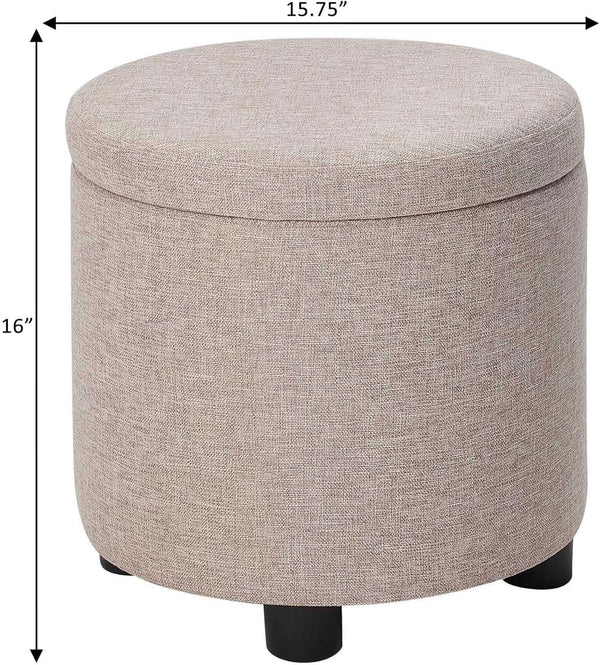 Round Storage Ottoman Upholstered Removable Tray Lid