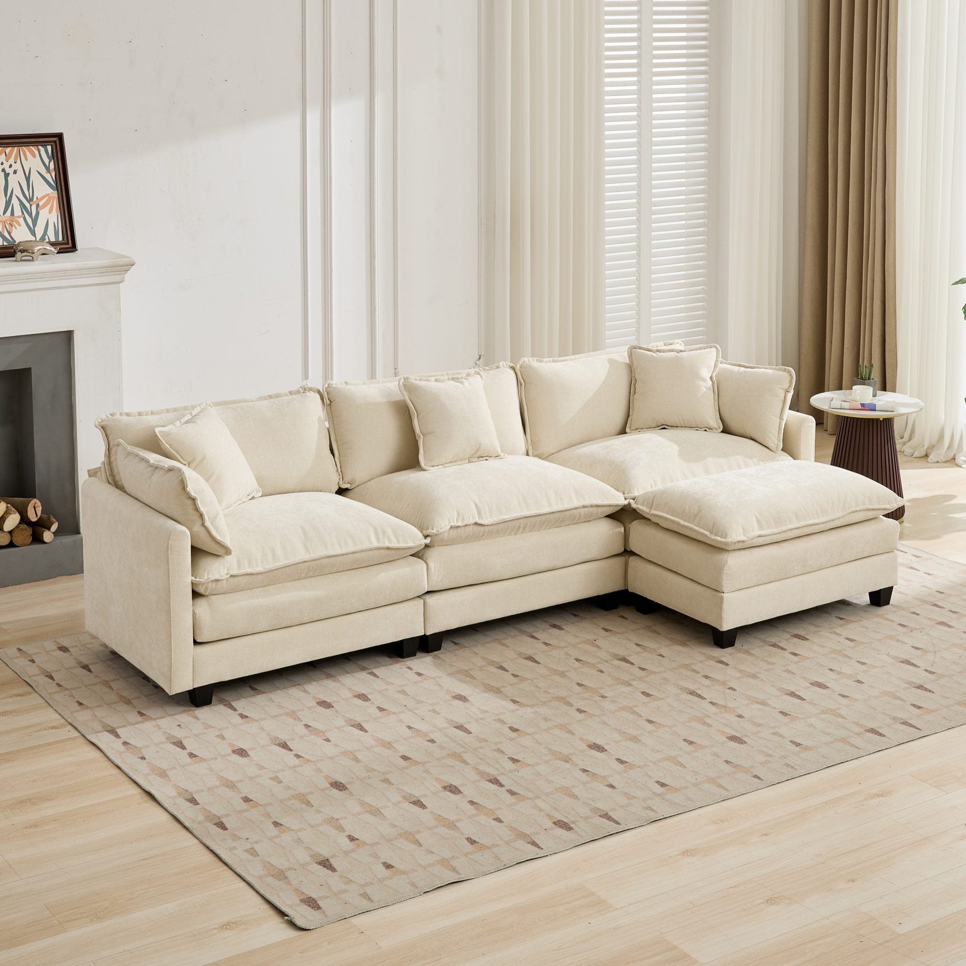 Cloud3 Seats  Sofa (Ottoman is not included)Chenille Fabric in Beige