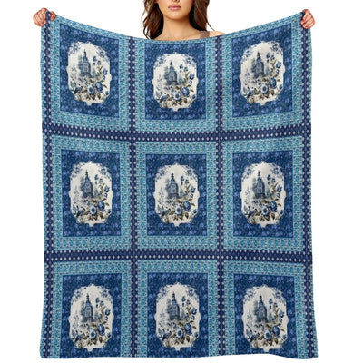 Elegant Floral Chinoiserie Blue And Turquoise Tile Eco-conscious Throw Blanket