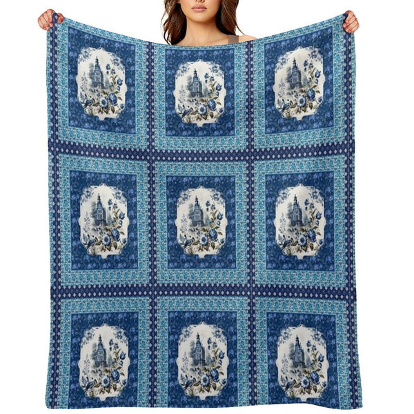 Elegant Floral Chinoiserie Blue And Turquoise Tile Eco-conscious Throw Blanket