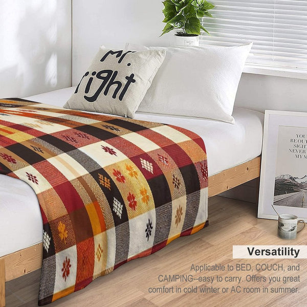 Autumn-Inspired Checkered Pattern Print Lightweight Throw Blanket