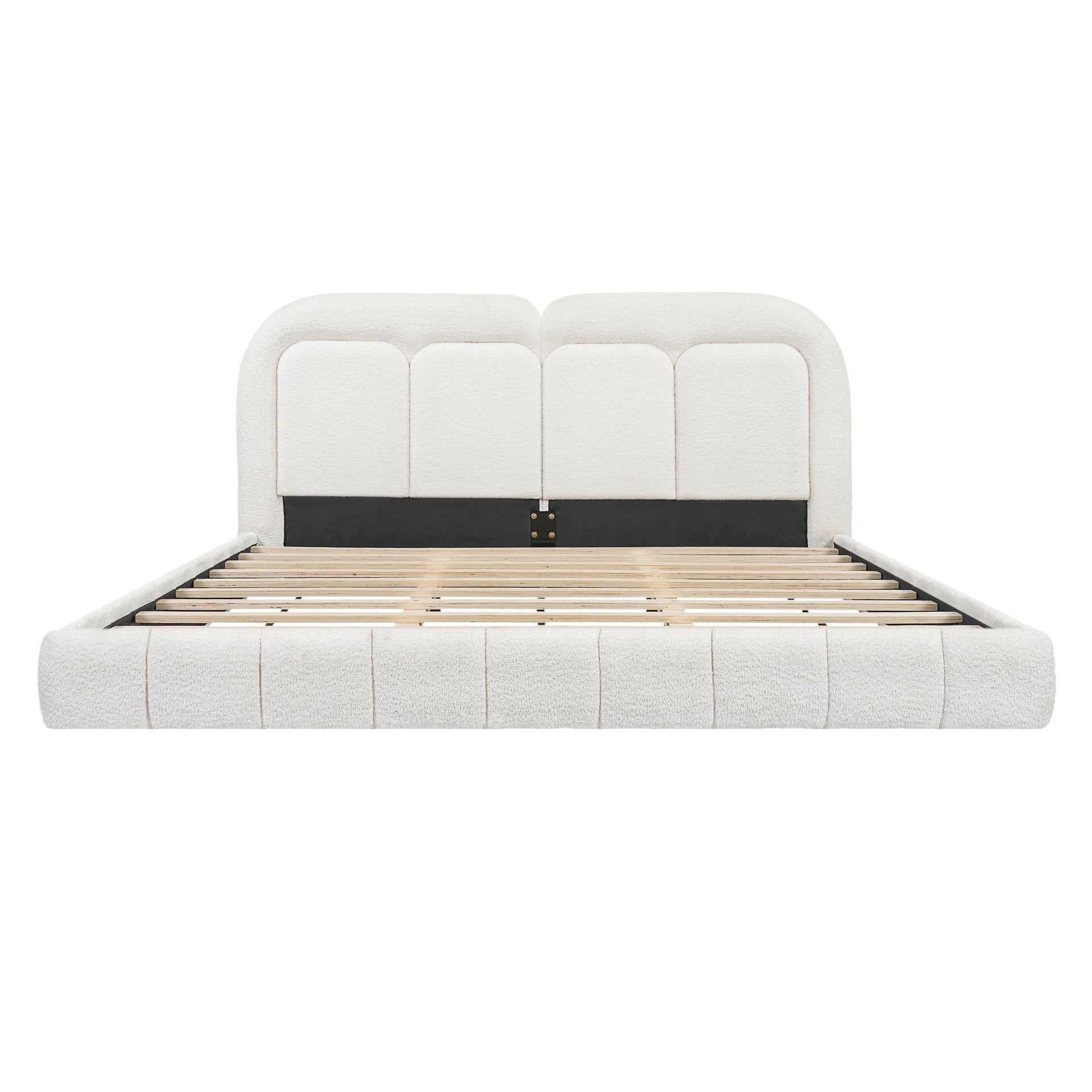 King Size Boucle Upholstered Platform Bed with Tufted Headboard