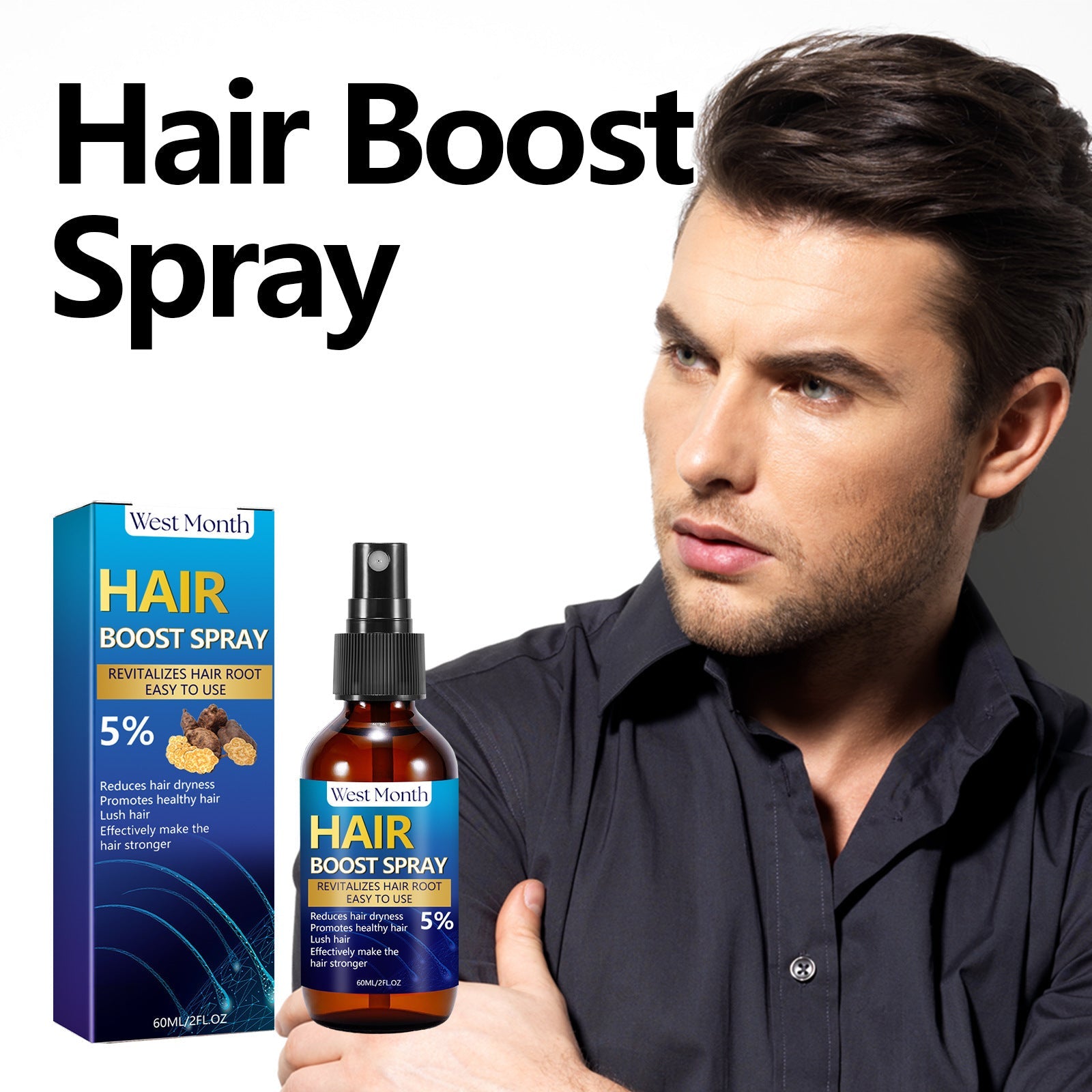 Hair Boost Spray, Strong Hair Solid Hair Moisturizing Scalp Hair Roots Beard Hair Care Spray