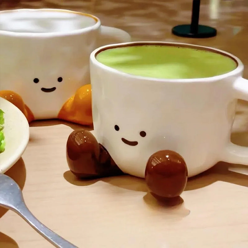 Kawaii hand - pinch feet ceramic coffee cup. High - aesthetic, great for home/dorm. Ideal gift, doubles as mark cup.