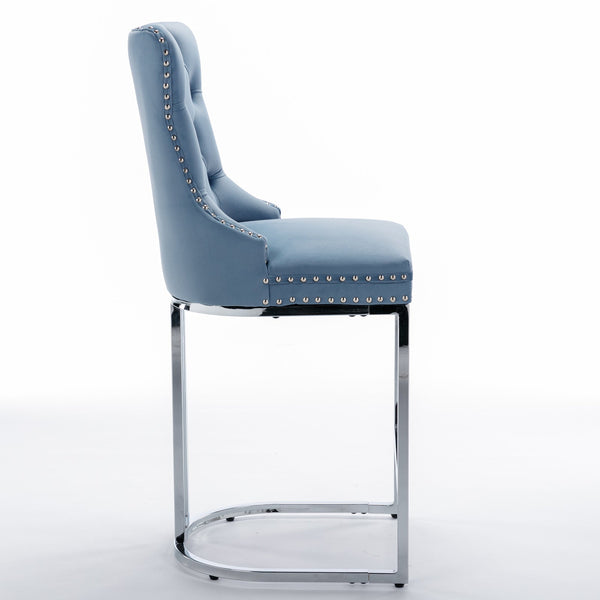 Set of 2 Light Blue Velvet Wing‑Back Bar Stool Set