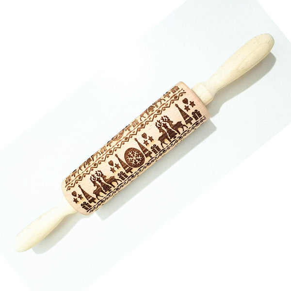Wooden Rolling Pin Beechwood Laser Engraved Printed Rolling Pin Embossing Christmas Flip Sugar Cookie Rolling Pin