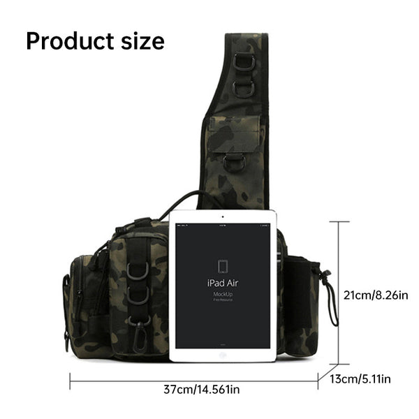 Men's Fishing Backpack: Equipped with bait box, equipment storage bag, pole holder, sling & shoulder bag design.