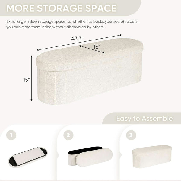 Sherpa Lined Folding Storage Ottoman 43.3 Inch White