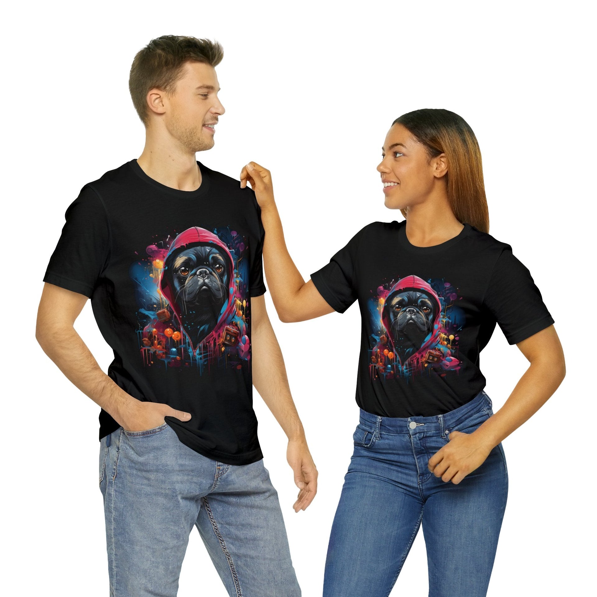 Graffiti Pug Life Cotton Black Tee Shirt