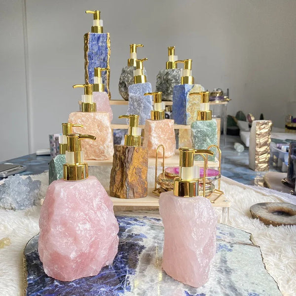 1 PCS Natural Pink Crystal Stone Press Bottle Dispenser 30ml Liquid Dispenser Shower Gel Wash Light Luxury Bathroom Accessory - Gifts for You 'n Me