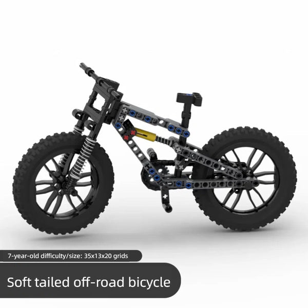 Off road soft tail bicycle assembly building block diamond frame front double suspension rear single suspension chain linkage