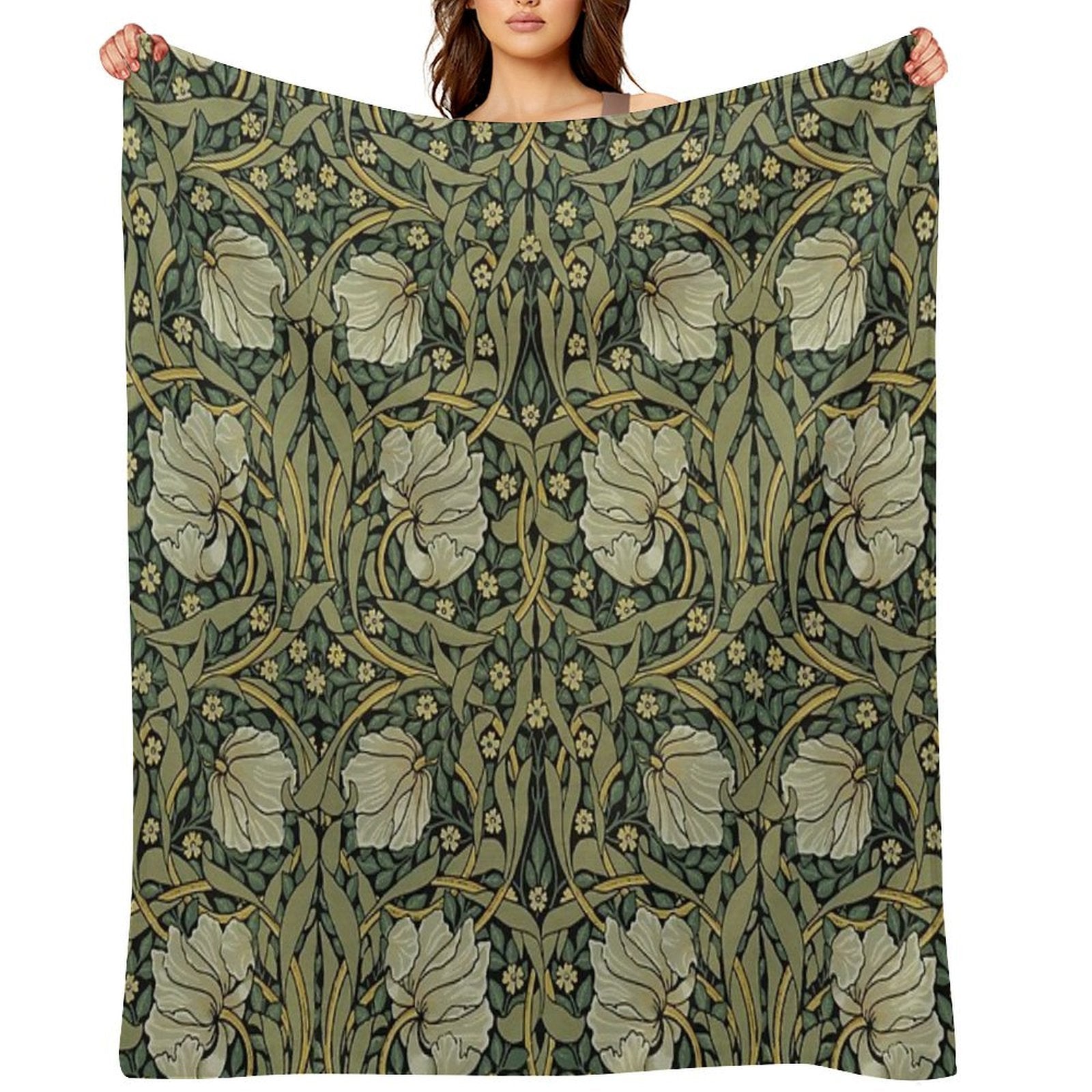 William Morris Green Vintage Floral HD Premium Throw Blanket