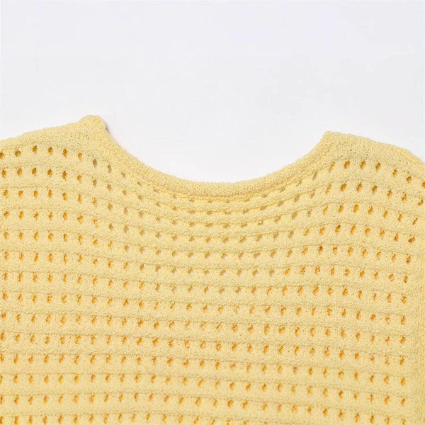 Fashionable Casual Tassel Design Plaid Knitted Top for Women