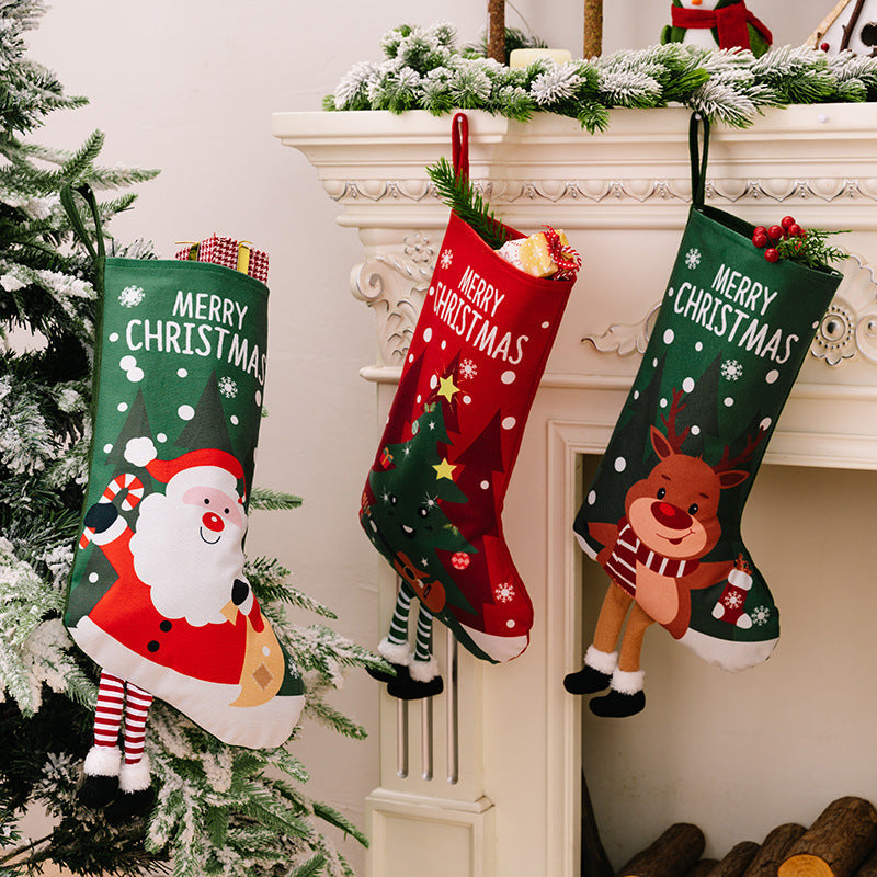 Christmas decorations, colorful prints, Christmas socks, Santa Claus gift socks, snowman gift bags, red and green leg hanging Christmas socks