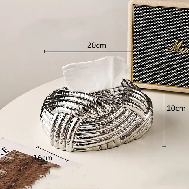 Ceramic Tissue Box Silver Twine Grain Napkin Carton Toilet Paper Holder Napkin Dispenser Holder Home Decoraction Organizers