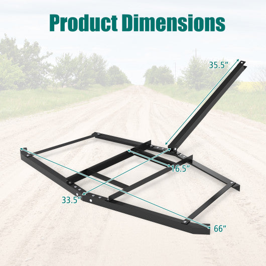 74 inch Wide Driveway Drag Tow Behind Landscape Leveling Rake with Reinforced Bars-Black