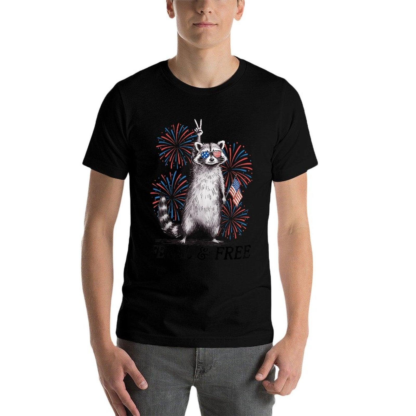 Feral & Free Funny Patriotic Racoon Feral And Free 4th July  Quick-drying T-Shirt