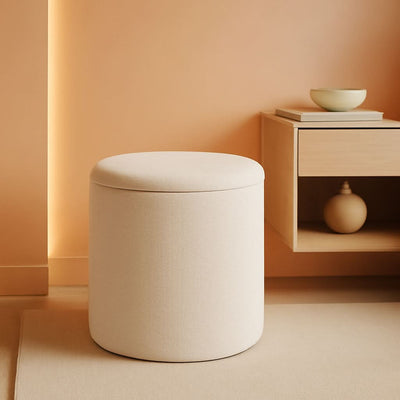 White Storage Ottoman Pouf With Hidden Compartment