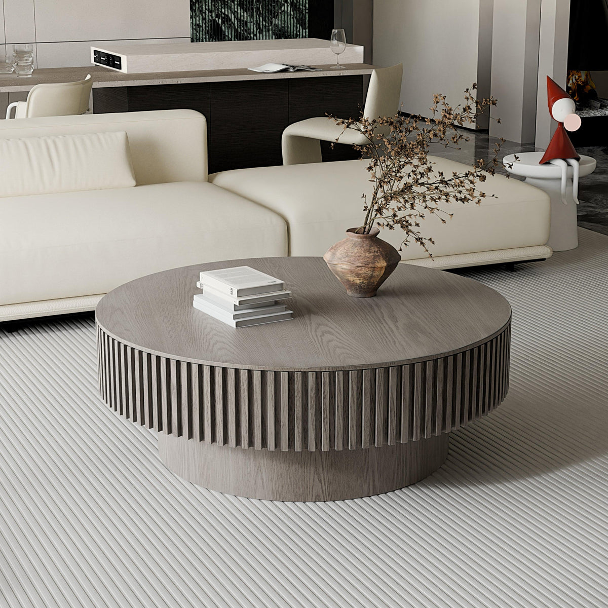 Modern Gray Round Mushroom Coffee Table with Hidden Storage