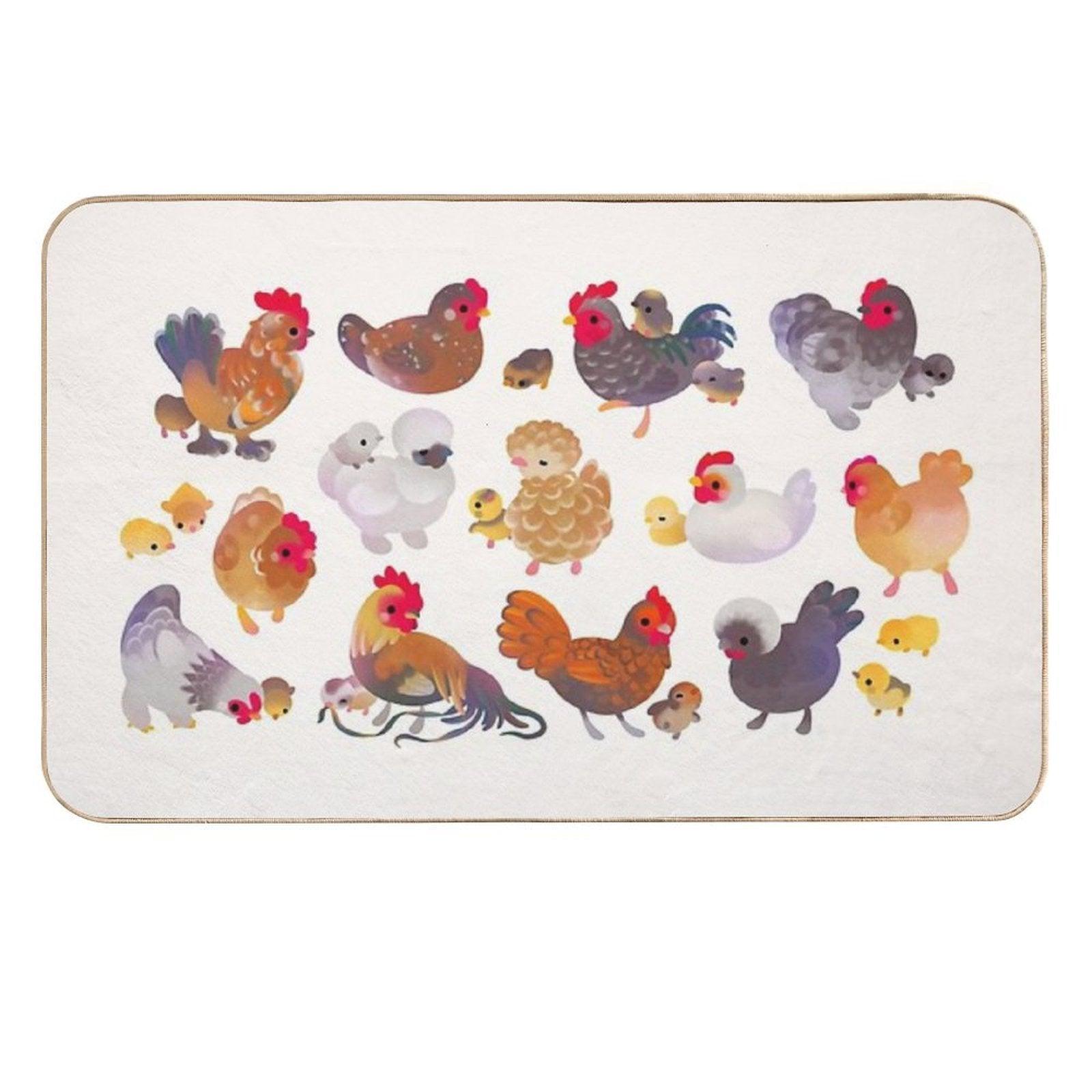 Chicken And Chick - Pastel  Dirt-Trapping Bath Mat