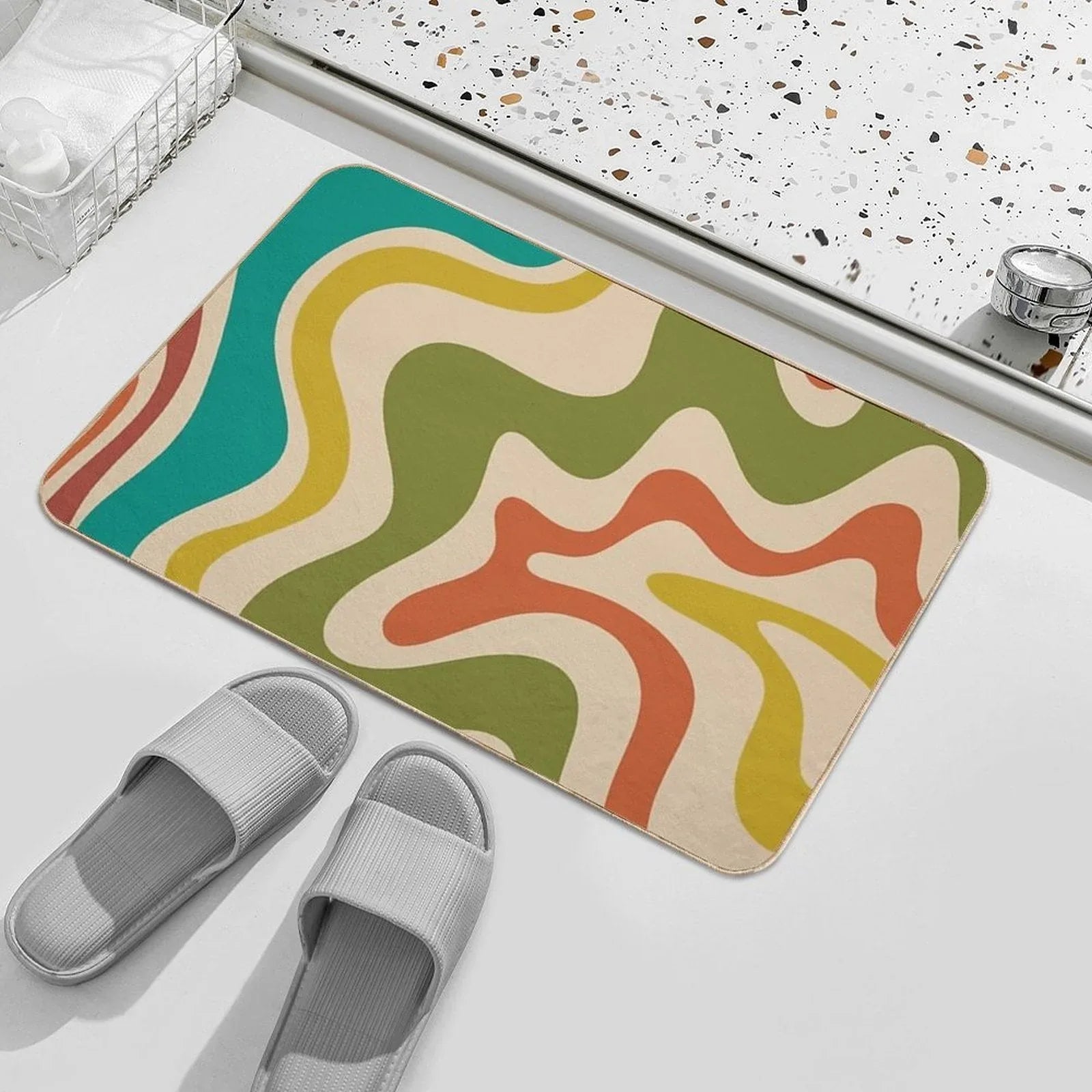 Liquid Swirl Retro Abstract Pattern in Mid-Century Mod Colours  Toxin-Free Bath Mat