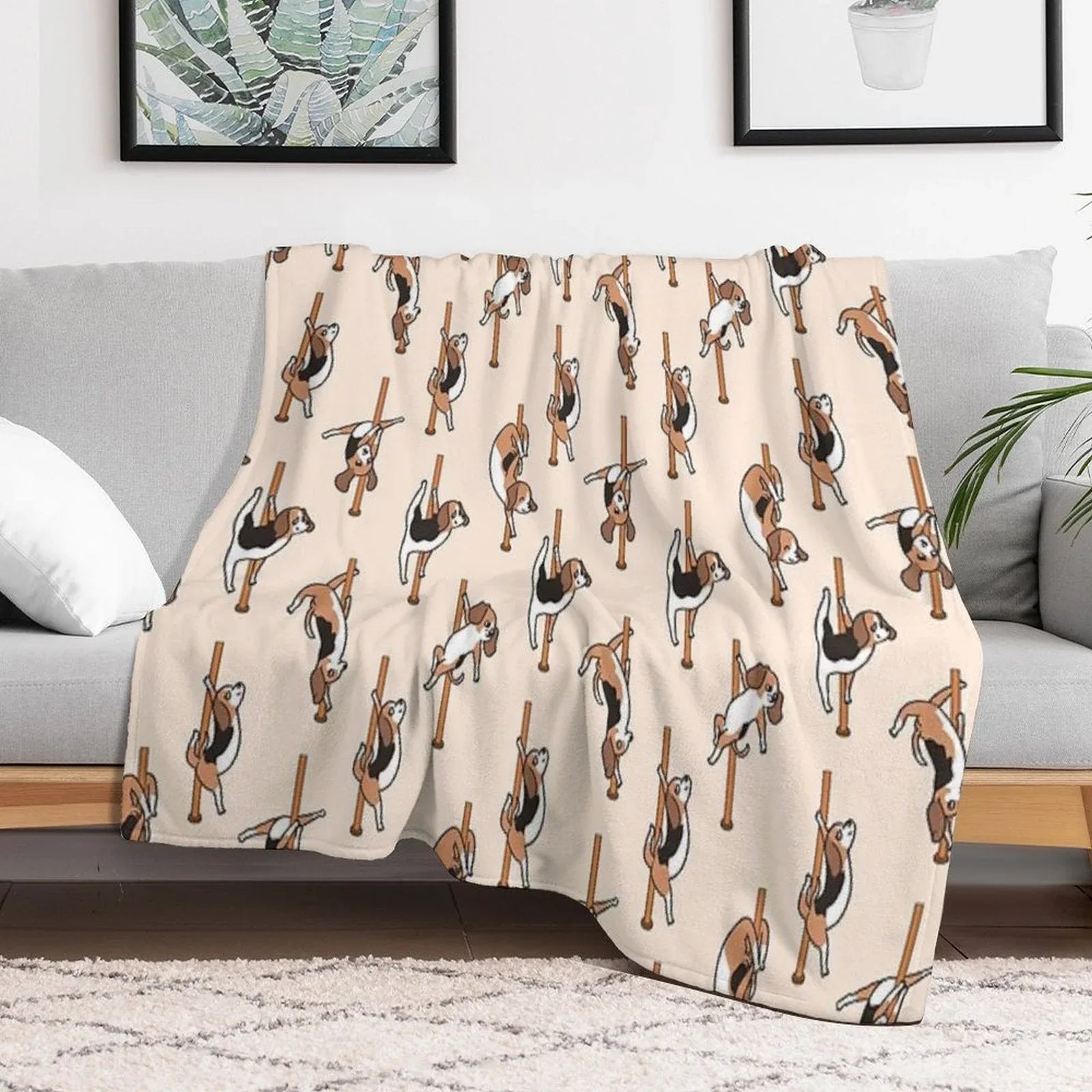 Beagle Pole Dancing Club Throw Blanket