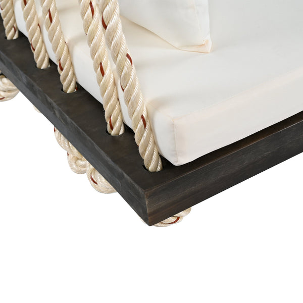 Patio Wooden Swing Chair Hanging Porch Swing Bench with Cushion & Pillows