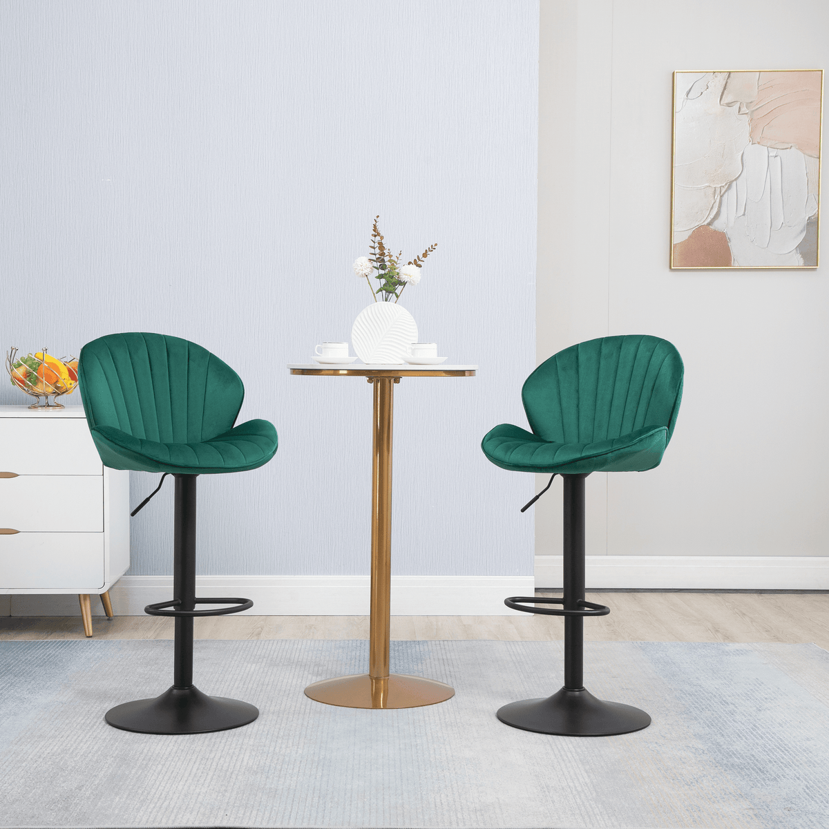 Modern Green Upholstered Swivel Bar Stool with Chrome Metal Base – Contemporary Counter Chair