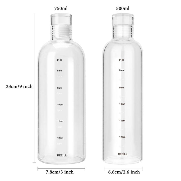 750ml Large Capacity Glass Water Bottle With Time Marker Cover For Water Drink Transparent Milk Juice Simple Cup Birthday Gift Sport Grey Glass Bottle Glass Bottle with Hourly Time Marker Leak Proof Reusable Water Bottle