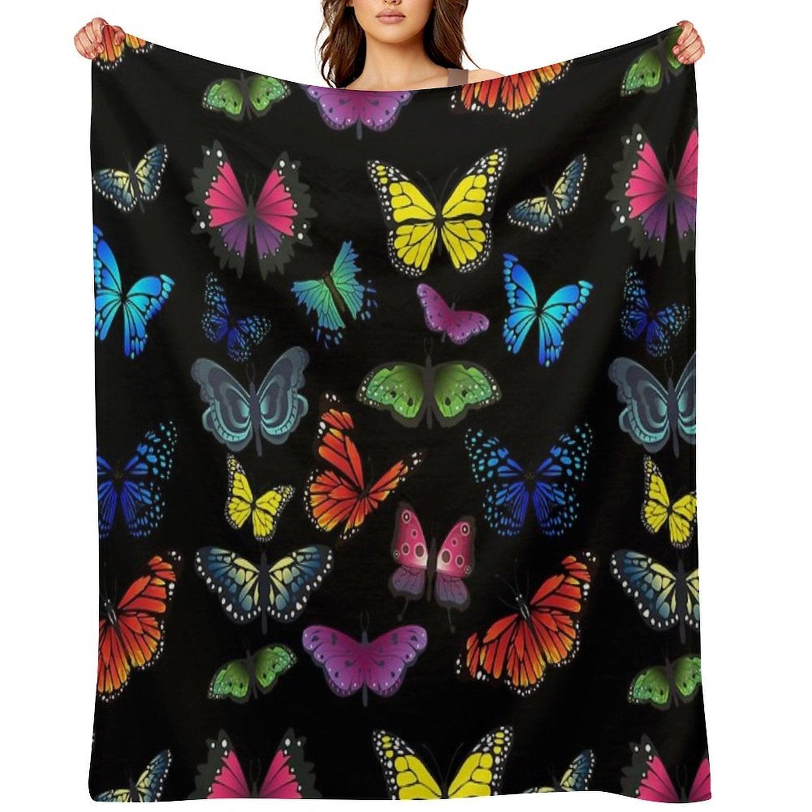 Butterfly Print, Black Throw Blanket