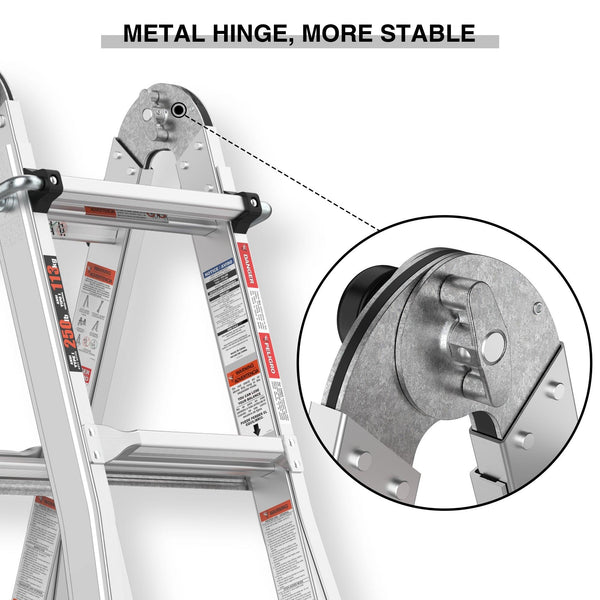 17ft Multi-Position Foldable Aluminum Ladder, A-Frame and Straight Ladder, ANSI 250lbs