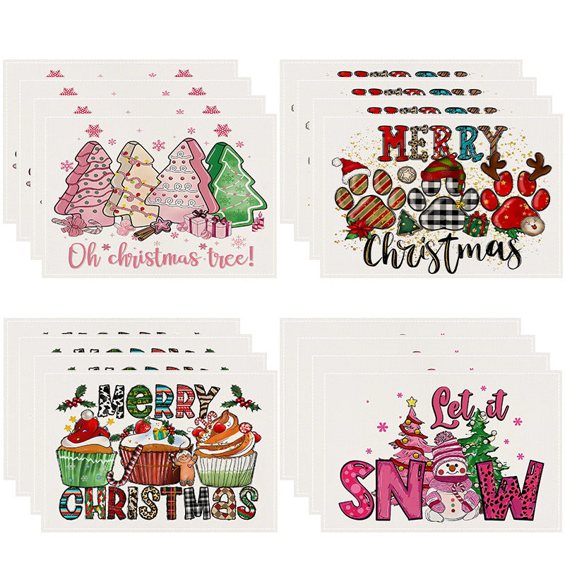Cake linen placemat Christmas kitchen restaurant decoration insulation mat printed snowman table mat