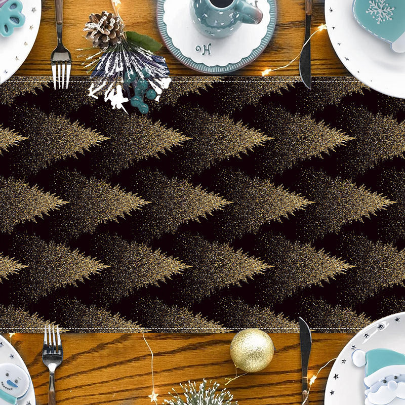 Golden Christmas Tree Printed Table Flag Winter Festival Home Living Room Dining Table Decoration Tablecloth Mat Tea Flag