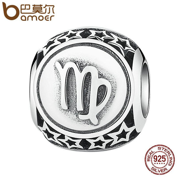 BAMOER 925 Sterling Silver Aquarius Star Sign Zodiac Beads Charms fit Bracelets PSC048