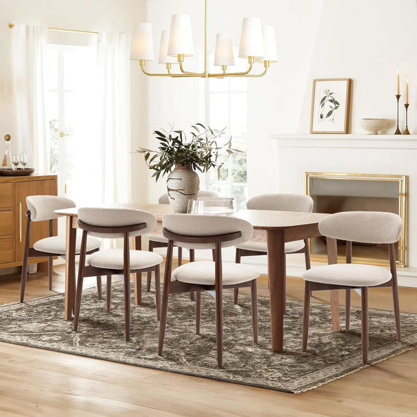 Beige Upholstered Contemporary Wood Dining Chair Set