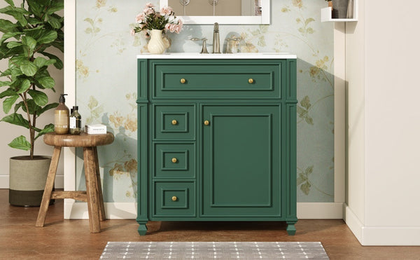 Bathroom Vanity with Ceramic Sink Basin, Cabinet with Soft-Close Doors and Organizer