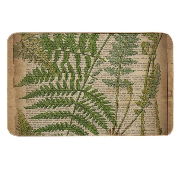 Vintage Foliage Hipster Botanical Print Fern Leaves Bath Mat