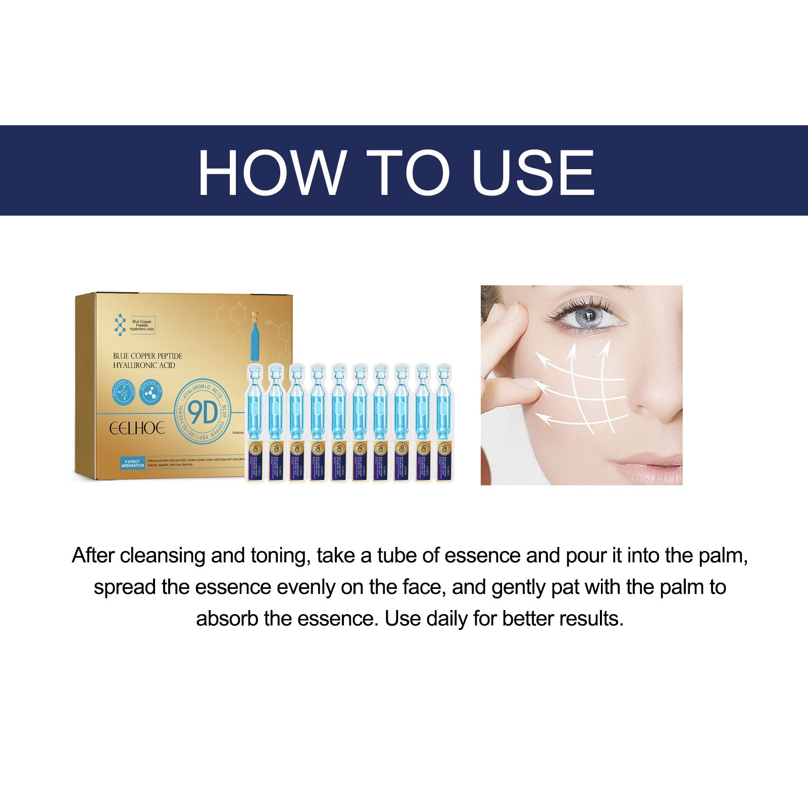 Blue Copper Peptide Hyaluronic Acid Essence Moisturizes Anti-Wrinkle, Even Skin Tone And Smooths Fine Lines And Tender Skin