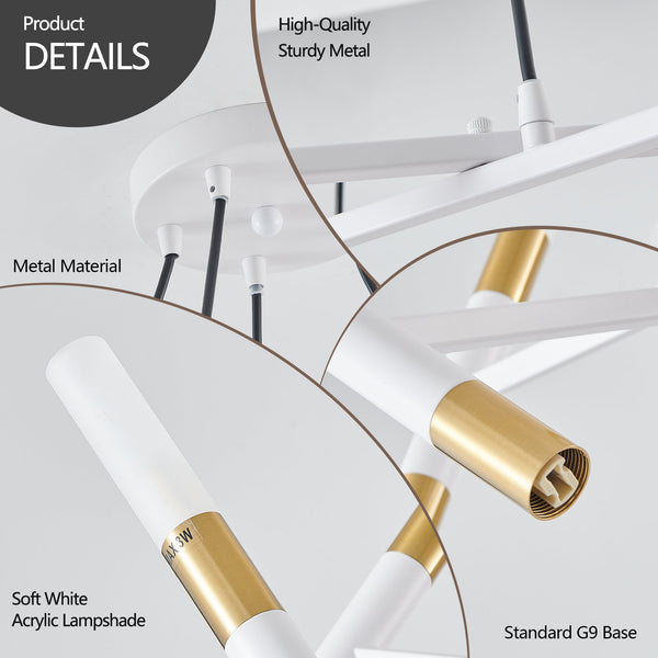 Modern Branch Chandelier with Frosted Tubes, Adjustable Height Pendant Light for Dining