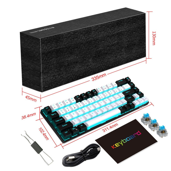68 keys, 60% keyboard, customized color blocked keycaps, RGB mechanical keyboard, MINI set, plug-in blue axis ice blue disc