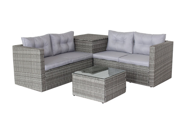 4 Piece Patio Sectional Wicker Rattan Outdoor Furniture Sofa Set with Storage Box Grey