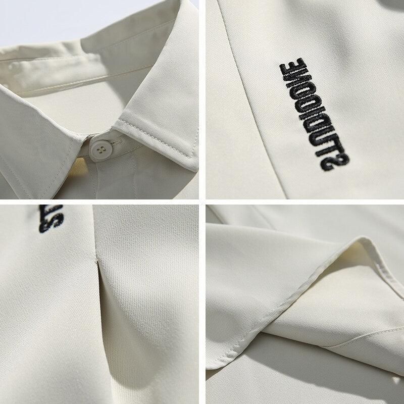 Letter embroidery loose casual short sleeved shirt for men